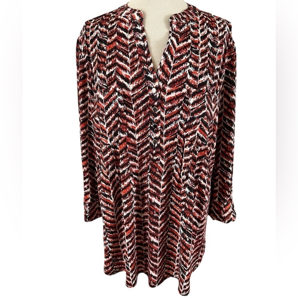 COCOMO 2X Orange Black Plus Size 3/4 sleeve women's Pintuck Blouse t…